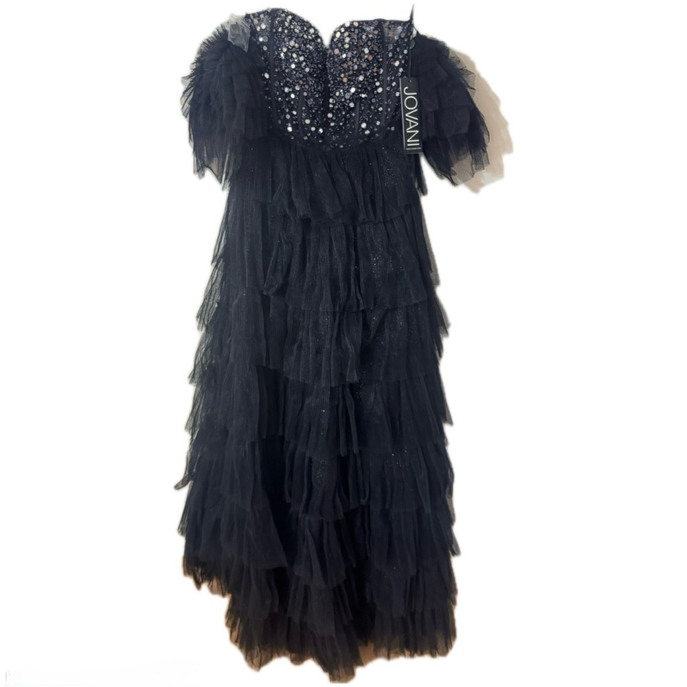 Jovani Tiered Tulle Ball Gown With Beaded Corset Bodice 42249A black size 10